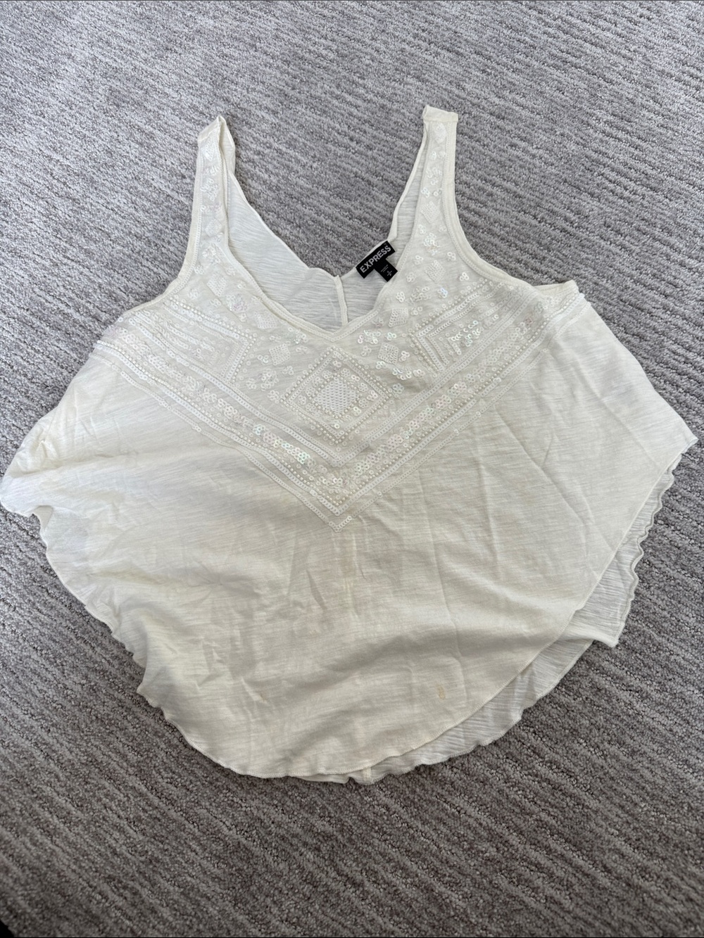 Express White Sequin Embroidered Scoop Neck Camisole